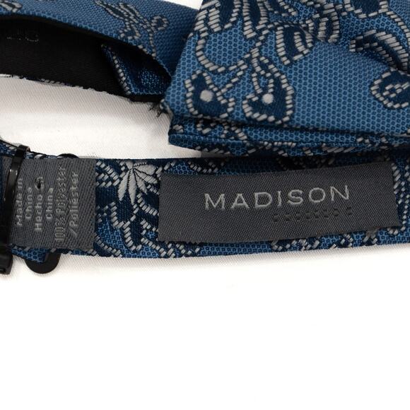 Madison Pre-Tied Adjustable Blue Floral Bow Tie Bowtie - Picture 4 of 6